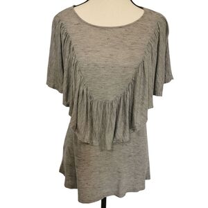 Anthropologie Dolan Scoop Neck Sleeveless Ruffled Slub Jersey Grey Top - Sz 8